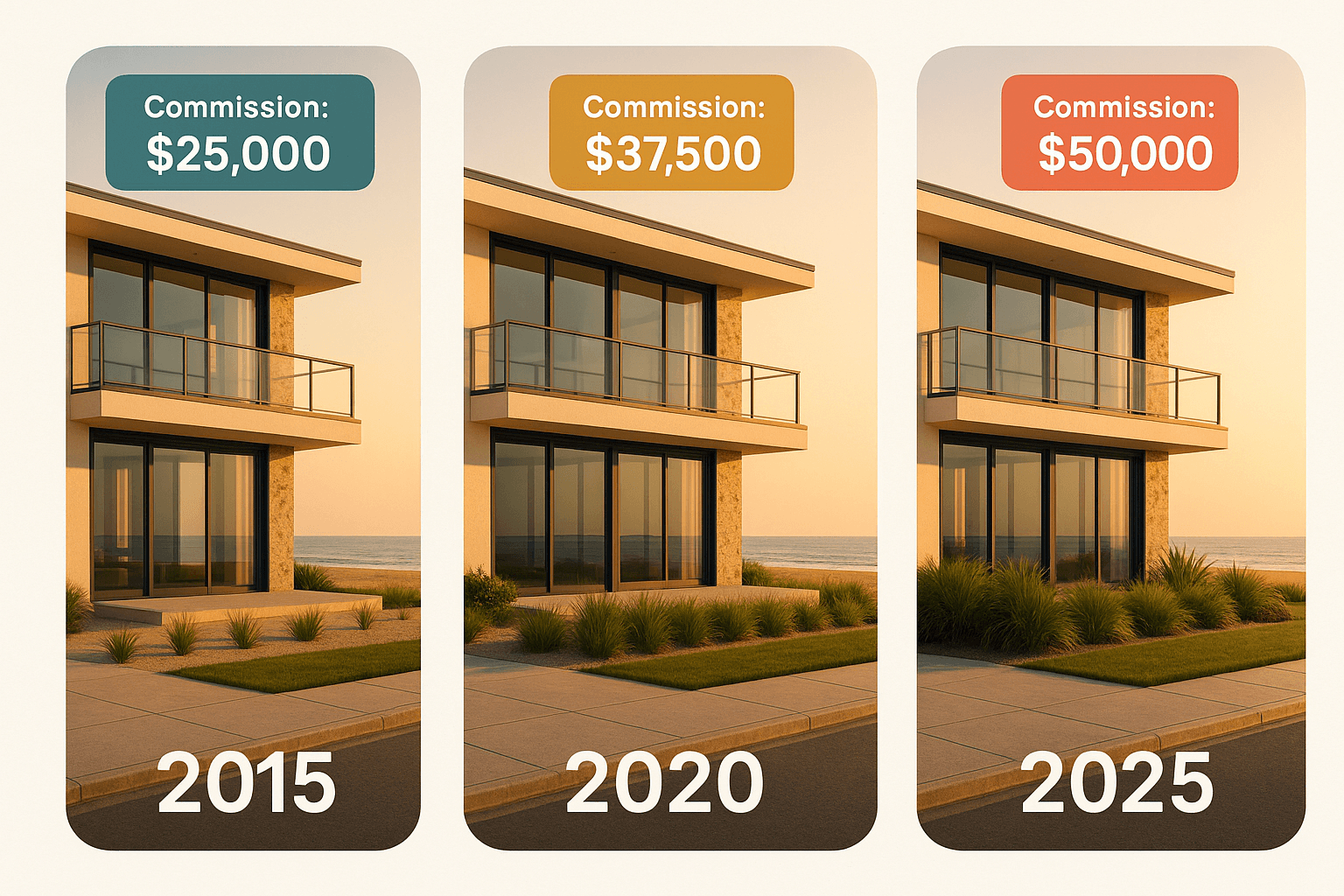 Comparison showing rising real estate commissions over time